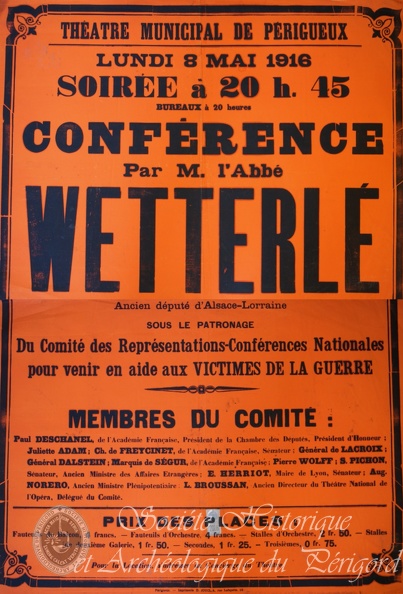 Théâtre municipal de Périgueux. Conférence par M. l’abbé Wetterlé. Au profit des victimes de la guerre. Périgueux, 8 mai 1916. gen-d1-198.jpg