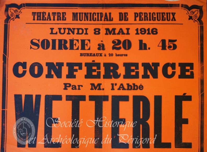 Théâtre municipal de Périgueux. Conférence par M. l’abbé Wetterlé. Au profit des victimes de la guerre. Périgueux, 8 mai 1916. gen-d1-198a.jpg