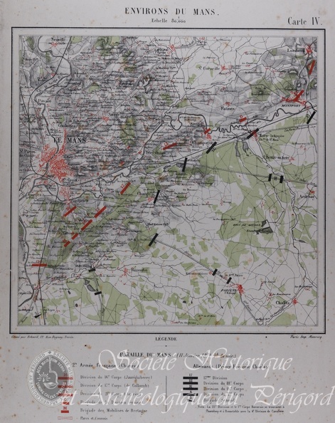 La campagne de 1870-1871, La deuxième Armée de la Loire, par le général Chanzy, atlas cartes du théâtre des opérations de la 2ème Armée, bataille de Beaugency-josnes-Vendôme- Villorceau, bataille sur Orléans-Coulmiers-Loigny, carte d'ensemble ; Mobiles de la Dordogne voir cartes Coulmiers et Le Mans (1871) loire1870-6.jpg